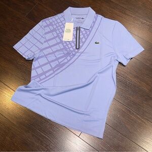 NWT! $165 Lacoste Ultra Dry Printed Slim Fit Tennis Polo Mens Size M (4) Purple